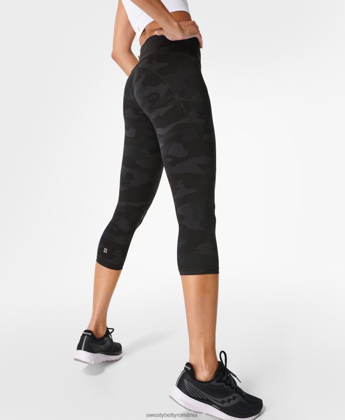 Sweaty Betty jambiere de antrenament decupate puternic femei imprimeu camo ultra negru îmbrăcăminte SV3TD421