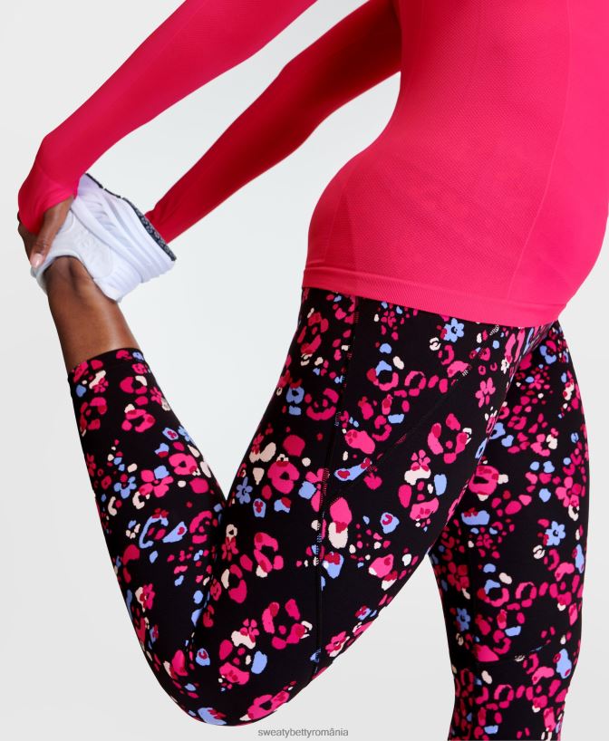 Sweaty Betty jambiere de antrenament power 7/8 femei imprimeu animal floral roz îmbrăcăminte SV3TD14