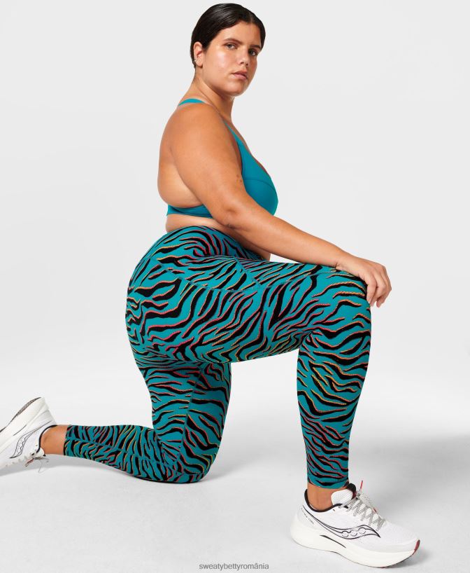 Sweaty Betty jambiere de antrenament power 7/8 femei imprimeu de tigru cu gradient albastru îmbrăcăminte SV3TD12
