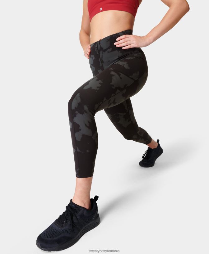Sweaty Betty jambiere de antrenament power ultrasculpt cu talie înaltă 7/8 femei imprimeu decolorat negru îmbrăcăminte SV3TD480