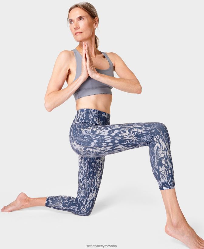 Sweaty Betty jambiere de yoga 7/8 super moi femei imprimeu de șarpe ondulat albastru îmbrăcăminte SV3TD120