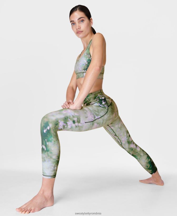 Sweaty Betty jambiere de yoga 7/8 super moi femei imprimeu de luncă verde lavandă îmbrăcăminte SV3TD116