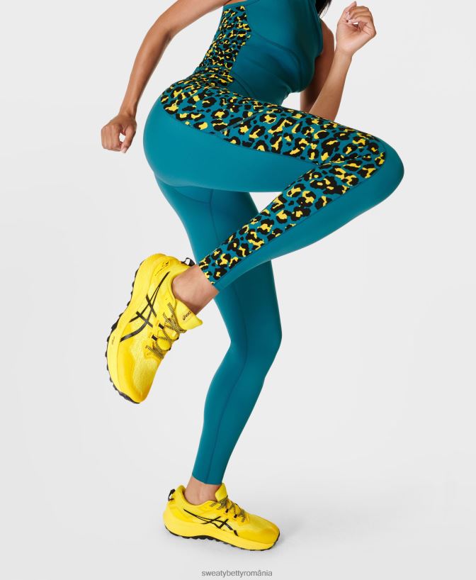 Sweaty Betty power ultrasculpt jambiere de antrenament cu talie inalta color block femei imprimeu leopard pixel albastru îmbrăcăminte SV3TD474