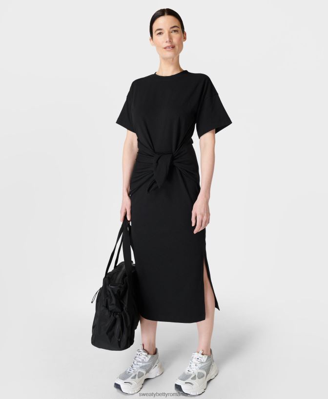 Sweaty Betty rochie midi cu nod în față femei negru îmbrăcăminte SV3TD872
