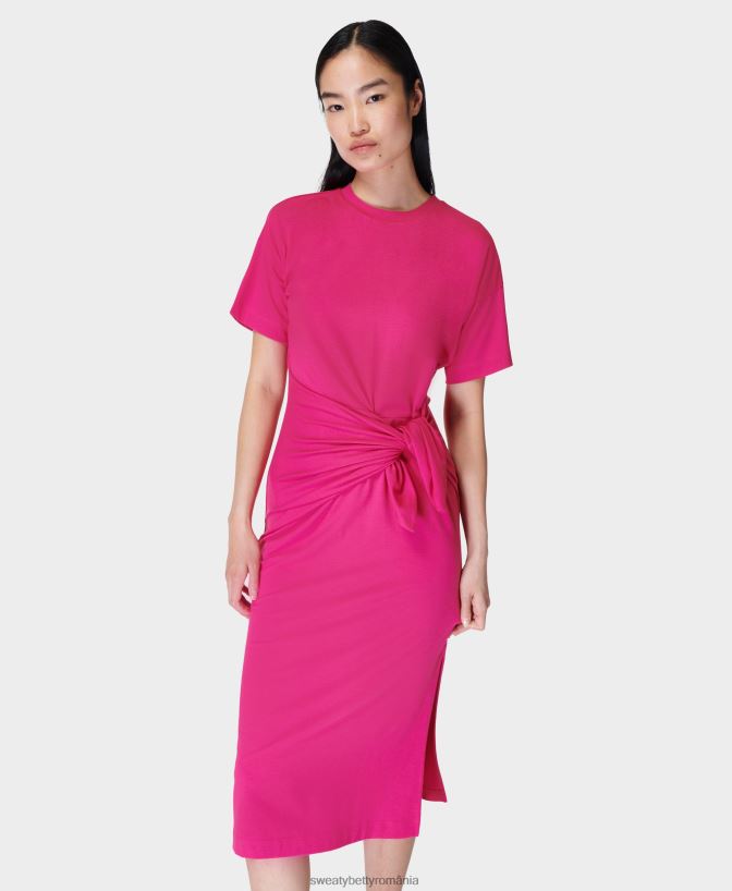 Sweaty Betty rochie midi cu nod în față femei roz framboise îmbrăcăminte SV3TD873