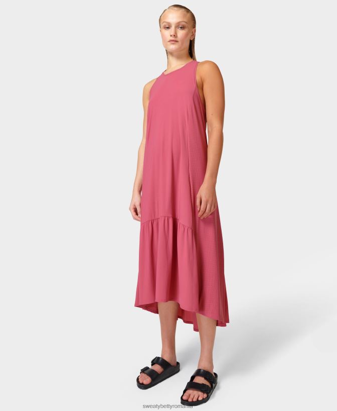 Sweaty Betty rochie midi explorer ace femei roz aventură îmbrăcăminte SV3TD512