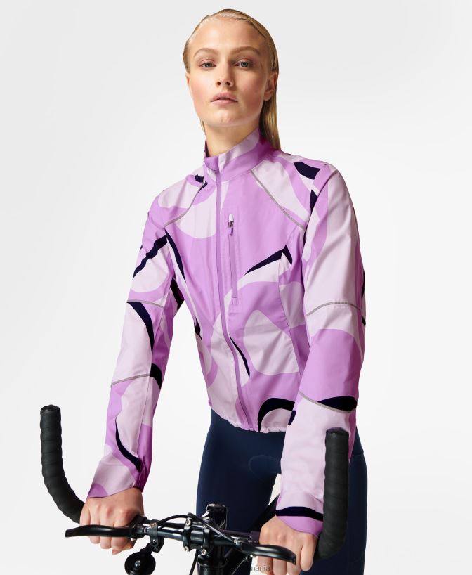 Sweaty Betty geacă de ciclism impermeabilă femei imprimeu de marmură de apă violet îmbrăcăminte SV3TD804