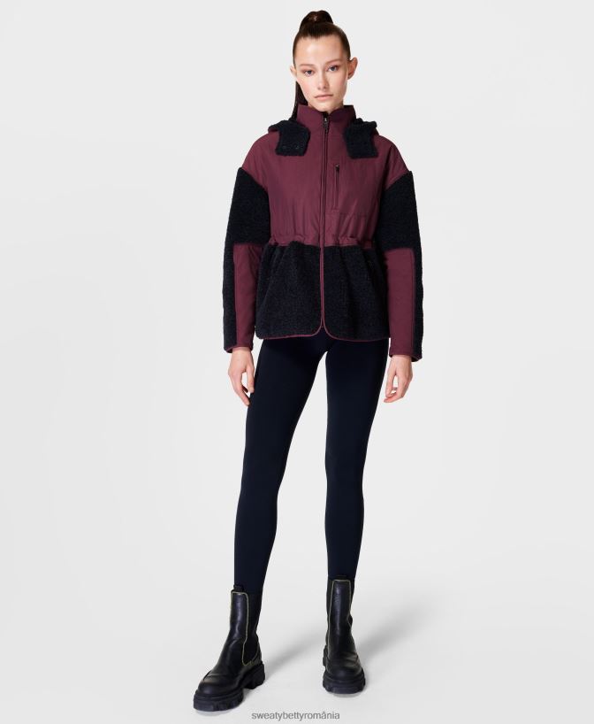 Sweaty Betty jachetă urban sherpa femei roșu prune îmbrăcăminte SV3TD844