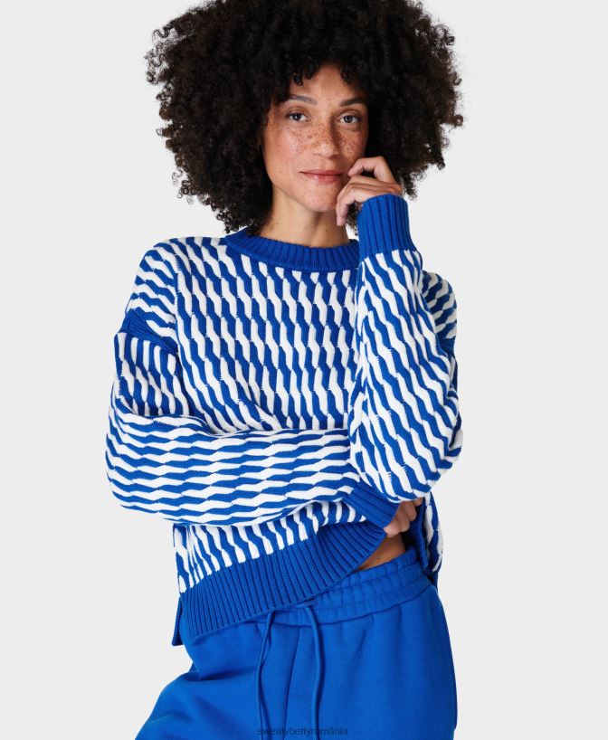 Sweaty Betty pulover clasic cablu femei albastru fulger îmbrăcăminte SV3TD353