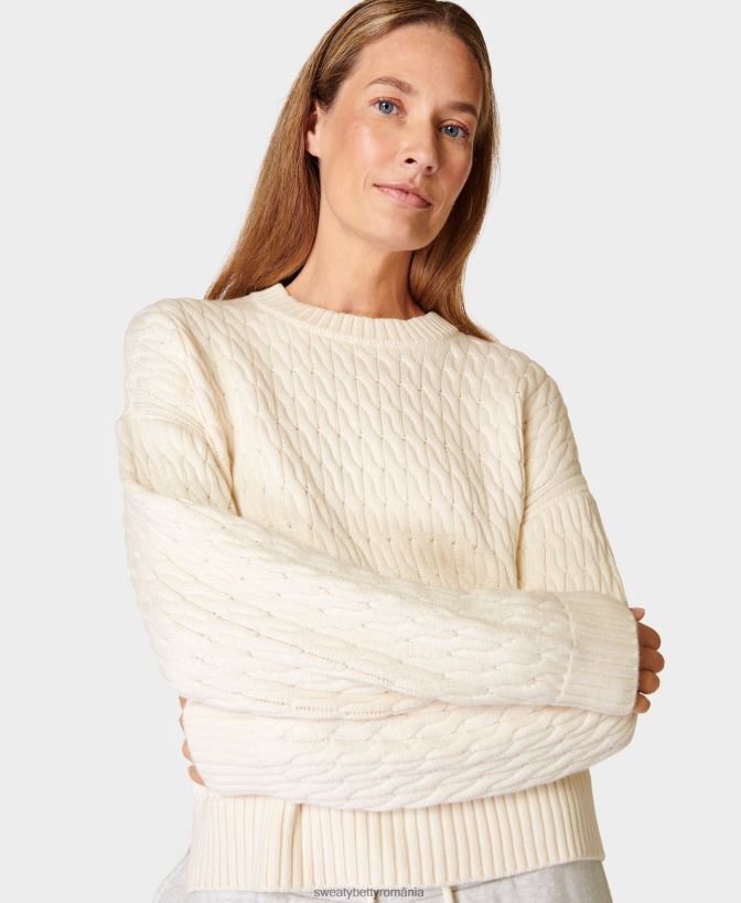 Sweaty Betty pulover clasic cablu femei studio alb îmbrăcăminte SV3TD355