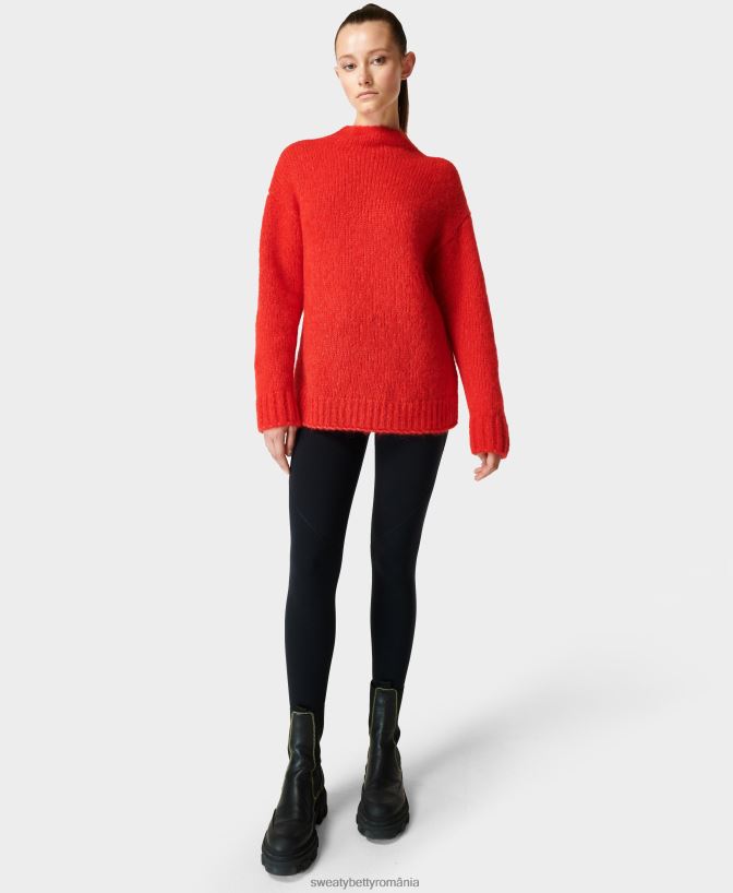 Sweaty Betty pulover cu gât pâlnie periat femei roșu merișor îmbrăcăminte SV3TD854