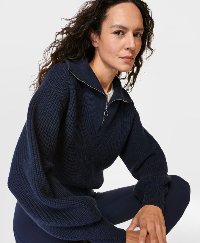Sweaty Betty pulover tricotat cu guler modern femei albastru marin îmbrăcăminte SV3TD321