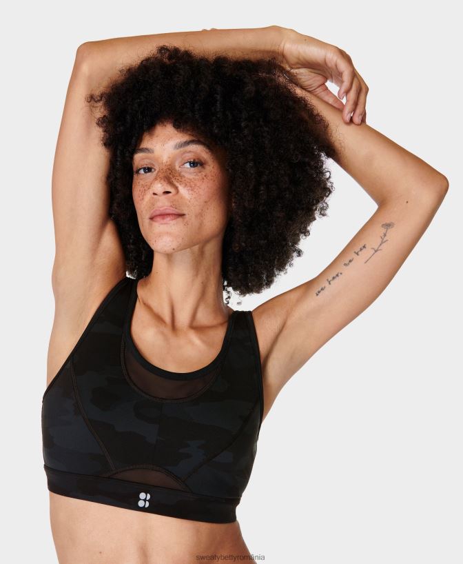 Sweaty Betty sutien de alergare pictogramă de putere femei imprimeu camo ultra negru îmbrăcăminte SV3TD320