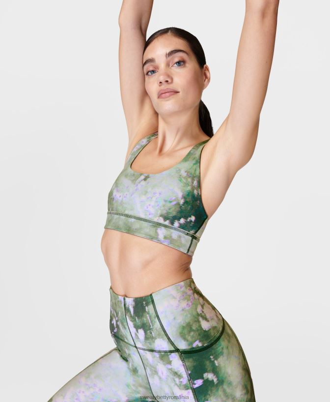 Sweaty Betty sutien de yoga reversibil super moale femei imprimeu de luncă iederă verde lavandă îmbrăcăminte SV3TD337