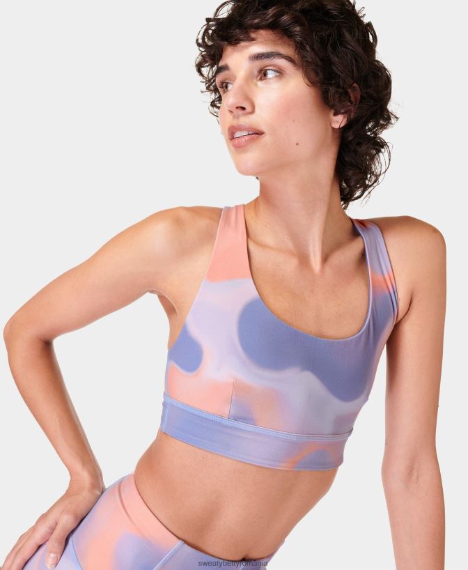 Sweaty Betty sutien de yoga reversibil super moale femei imprimeu nor portocaliu/albastru nesfârșit îmbrăcăminte SV3TD338