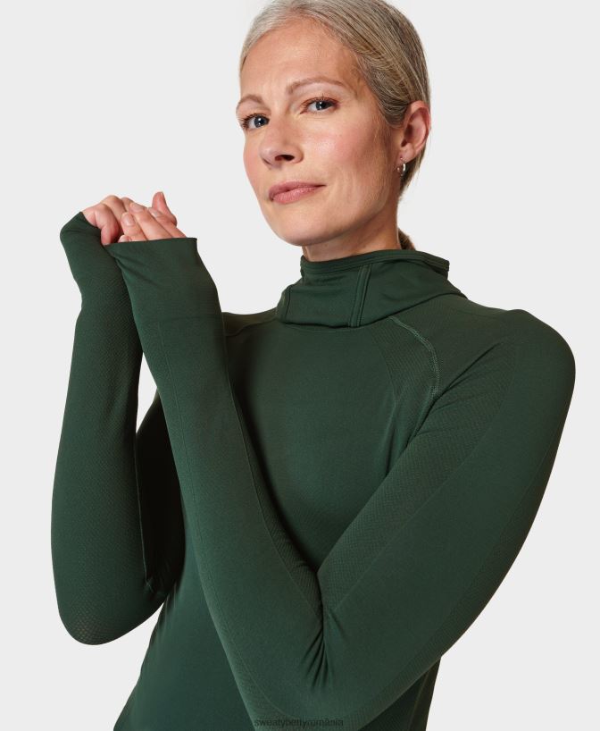 Sweaty Betty top cu mânecă lungă cu glugă de atlet femei trek verde îmbrăcăminte SV3TD346