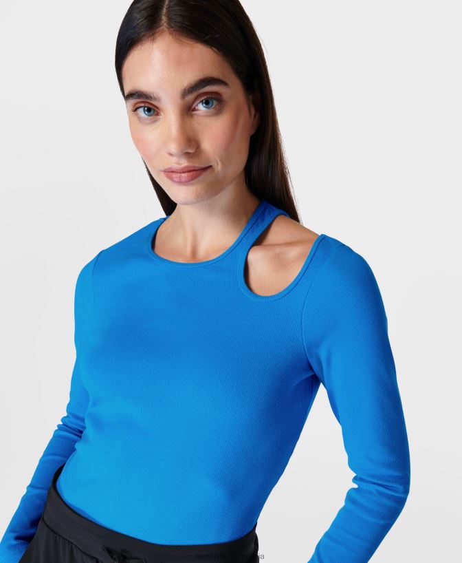 Sweaty Betty top cu mânecă lungă muse rib femei albastru cifr îmbrăcăminte SV3TD274