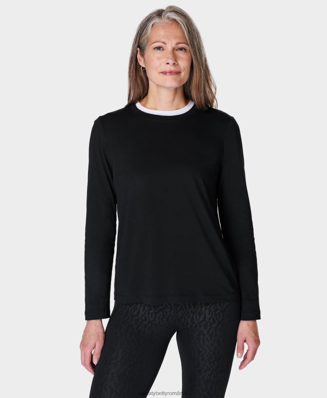 Sweaty Betty tricou esențial cu mânecă lungă femei negru îmbrăcăminte SV3TD161