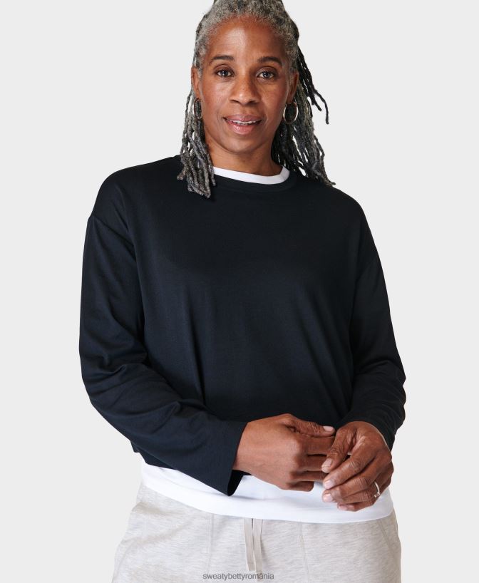 Sweaty Betty tricou esențial cu mânecă lungă femei negru îmbrăcăminte SV3TD281